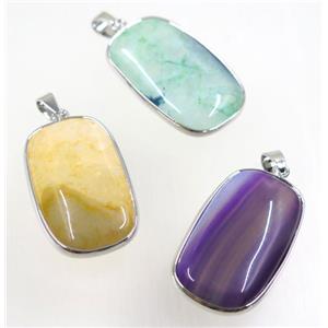 Agate rectangle pendant, mix color, approx 20-35mm