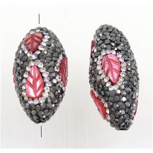 Clay rice beads paved rhinestone, approx 15x30mm