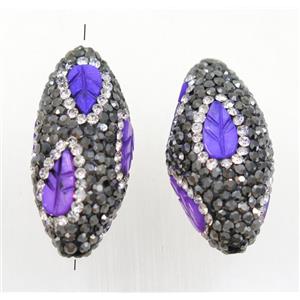 Clay rice beads paved rhinestone, approx 15x30mm