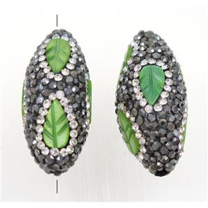 Clay rice beads paved rhinestone, approx 15x30mm