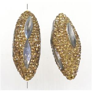 Clay rice beads paved rhinestone with crystal galss, approx 15x35mm