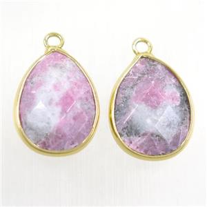 pink jade pendant, faceted teardrop, approx 15-20mm