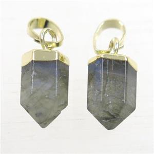 Labradorite bullet pendants, gold plated, approx 6.5x12mm