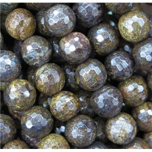 faceted round Bronzite beads, coffee, approx 8mm dia