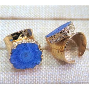 druzy agate ring, copper, gold plated, approx 15-25mm