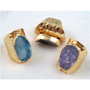 mix druzy quartz ring, copper, gold plated, approx 15-22mm