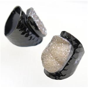 gold champagne Druzy Agate Ring, copper, black plated, approx 15-22mm