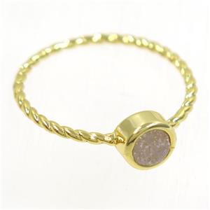 white AB-color Druzy agate rring, copper, gold plated, approx 4-18mm