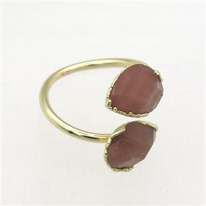 peach SunStone Rings, copper, gold plated, approx 8-10mm, 17mm dia