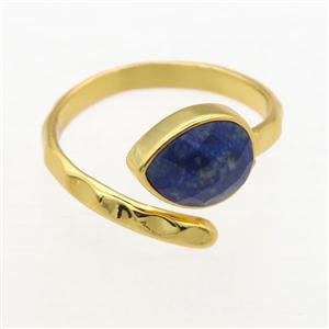 blue Lapis Lazuli Rings, copper, gold plated, approx 8-10mm, 18mm dia
