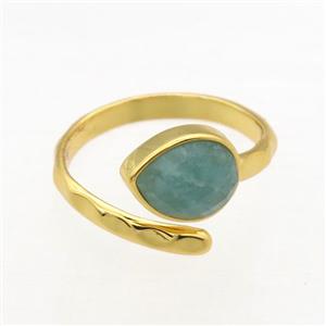 green Amazonite Rings, copper, gold plated, approx 8-10mm, 18mm dia