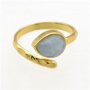 blue Aquamarine Rings, copper, gold plated, approx 8-10mm, 18mm dia