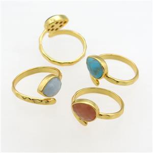 mixed gemstone Rings, copper, gold plated, approx 8-10mm, 18mm dia