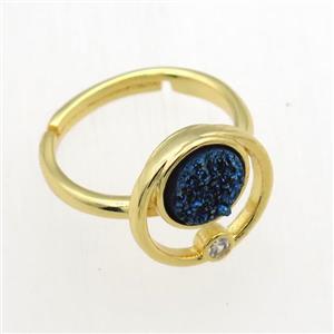 blue Druzy Quartz Rings, copper, gold plated, approx 8mm, 18mm dia