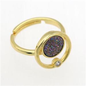rainbow Druzy Quartz Rings, copper, gold plated, approx 8mm, 18mm dia