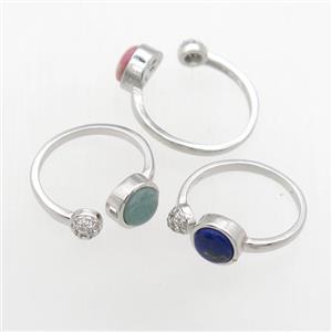 mixed gemstone Rings, copper, platinum plated, approx 6mm, 18mm dia