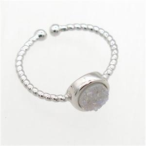 white AB-color Druzy Quartz Rings, copper, platinum plated, approx 6mm, 19mm dia