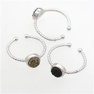 mix color Druzy Quartz Rings, copper, platinum plated, approx 6mm, 19mm dia