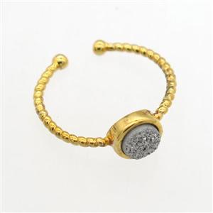 silver Druzy Quartz Rings, copper, gold plated, approx 6mm, 19mm dia