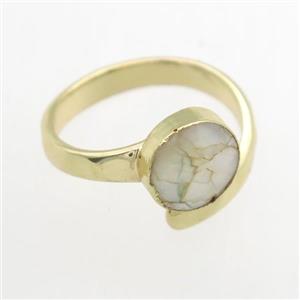 white Abalone Shell Rings, copper, platinum plated, approx 10mm, 19mm dia