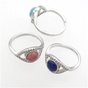 mix gemstone Rings, copper, platinum plated, approx 8mm, 17mm dia