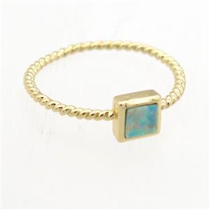 square Fire Opal Rings, copper, gold plated, approx 5mm, 18mm dia