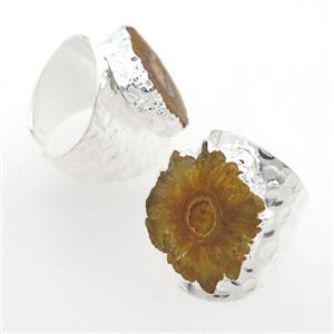yellow Solar Quartz Druzy Rings, silver plated, approx 20-30mm