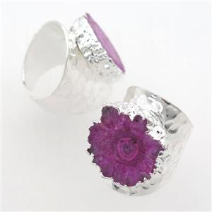 hotpink Solar Quartz Druzy Rings, silver plated, approx 20-30mm