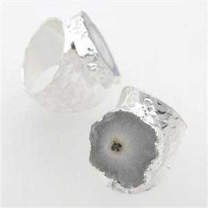 white Solar Quartz Druzy Rings, silver plated, approx 20-30mm
