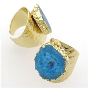 blue Solar Quartz Druzy Rings, gold plated, approx 20-30mm