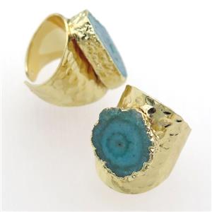 green Solar Quartz Druzy Rings, gold plated, approx 20-30mm
