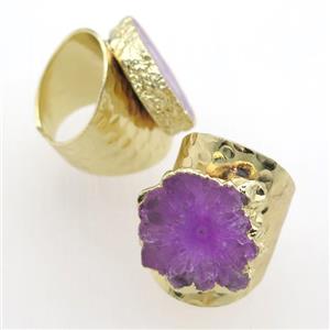 hotpink Solar Quartz Druzy Rings, gold plated, approx 20-30mm