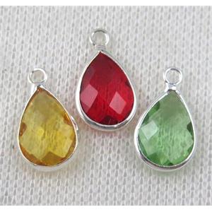 chinese crystal pendant, teardrop, silver plated, approx 13x18mm