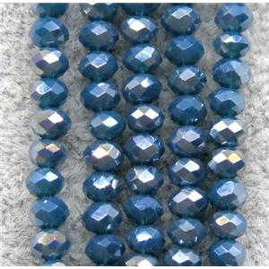 blue chinese crystal glass beads, faceted rondelle, AB-color electroplated, approx 2.5x3mm, 150 pcs per st
