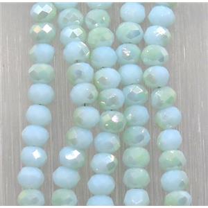blue chinese Jadeite Glass beads, faceted rondelle, half green electroplated, approx 2.5x3mm, 150 pcs per st