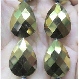 Chinese crystal glass bead, faceted teardrop, approx 18x25mm, 15pcs per st