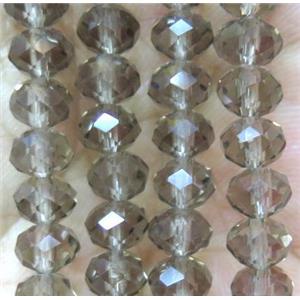 Smoky Chinese crystal glass bead, faceted rondelle, approx 8mm dia, 72pcs per st