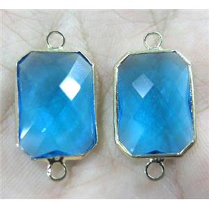 Chinese crystal glass connector, gold plated, approx 10x14mm