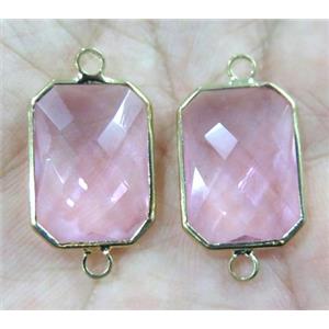 Chinese crystal glass connector, faceted rectangle, gold plated, approx 10x14mm
