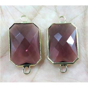 Chinese crystal glass connector, faceted rectangle, gold plated, approx 13x18mm