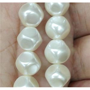 white glass pearl bead, faceted round, approx 6mm dia, 68pcs per st