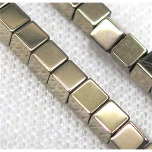 hematite beads, cube, gold plated, approx 6x6mm