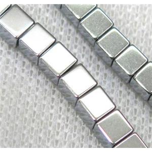 hematite beads, cube, platinum plated, approx 6x6mm