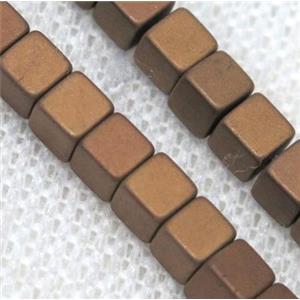 matte hematite beads, cube, red copper, approx 6x6mm