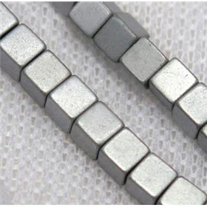 matte hematite beads, cube, platinum plated, approx 6x6mm