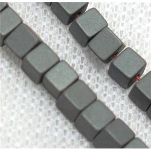 black matte hematite beads, cube, approx 6x6mm