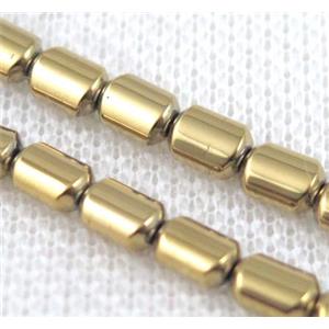 hematitebeads, flatbarrel, goldplated, approx 6x9mm