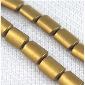 mattehematitebeads, flatbarrel, goldplated, approx 4x6mm
