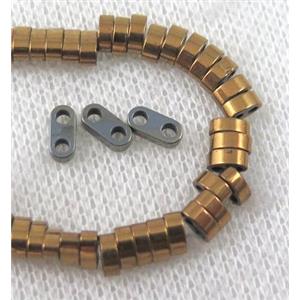 hematite beads, gold plated, approx 6x3x2mm