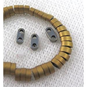 matte hematite beads, gold plated, approx 6x3x2mm